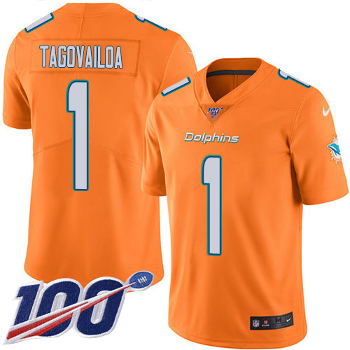 Nike Miami Dolphins #1 Tua Tagovailoa Orange Youth Stitched NFL Limited Rush 100th Season Jersey